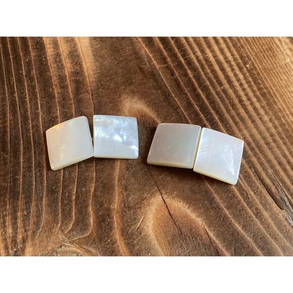 Vintage Men’s Square Mother of Pearl Chain Cufflinks Silver Tone - Picture 4 of 6